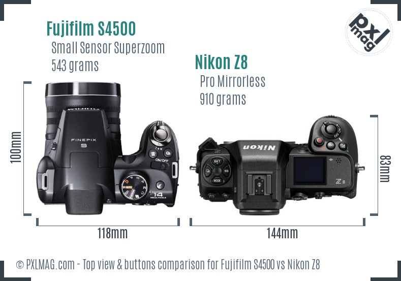 Fujifilm S4500 vs Nikon Z8 top view buttons comparison
