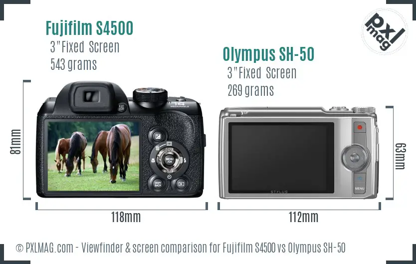 Fujifilm S4500 vs Olympus SH-50 Screen and Viewfinder comparison