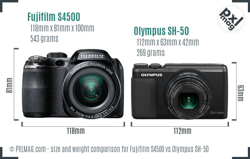 Fujifilm S4500 vs Olympus SH-50 size comparison