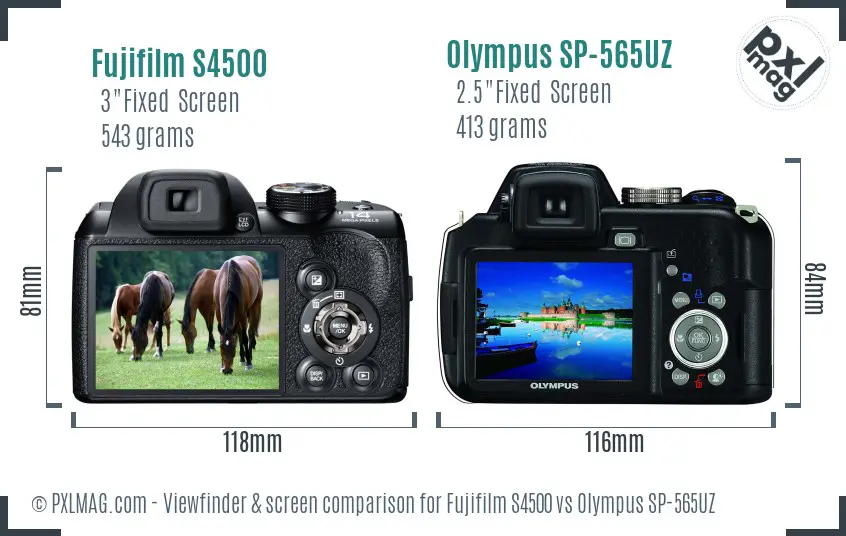 Fujifilm S4500 vs Olympus SP-565UZ Screen and Viewfinder comparison Fujifilm S4500 vs Olympus SP-565UZ Screen and Viewfinder comparison