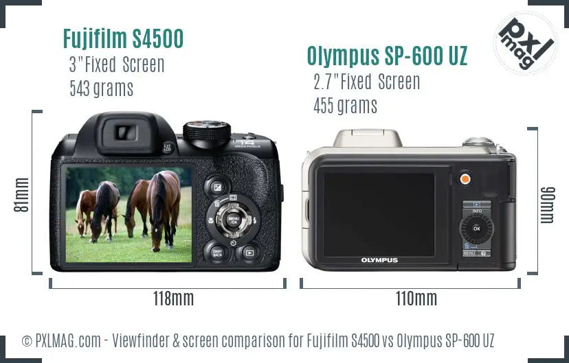 Fujifilm S4500 vs Olympus SP-600 UZ Screen and Viewfinder comparison Fujifilm S4500 vs Olympus SP-600 UZ Screen and Viewfinder comparison