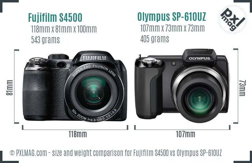 Fujifilm S4500 vs Olympus SP-610UZ size comparison