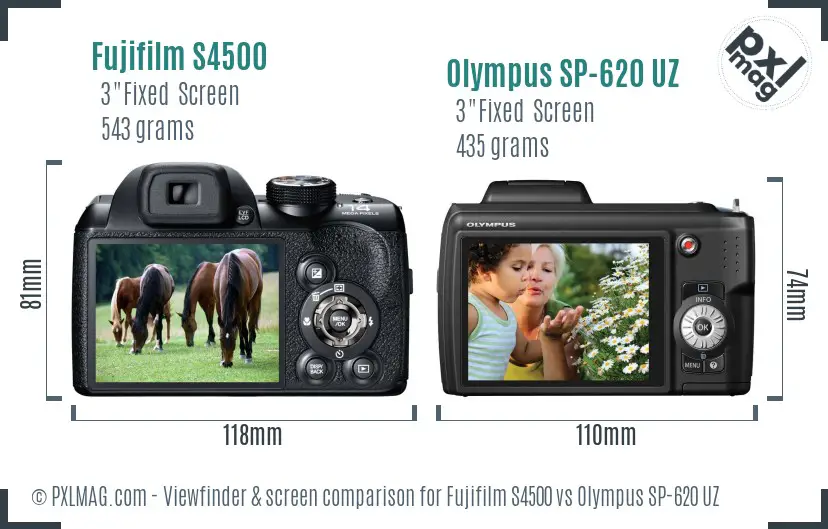 Fujifilm S4500 vs Olympus SP-620 UZ Screen and Viewfinder comparison