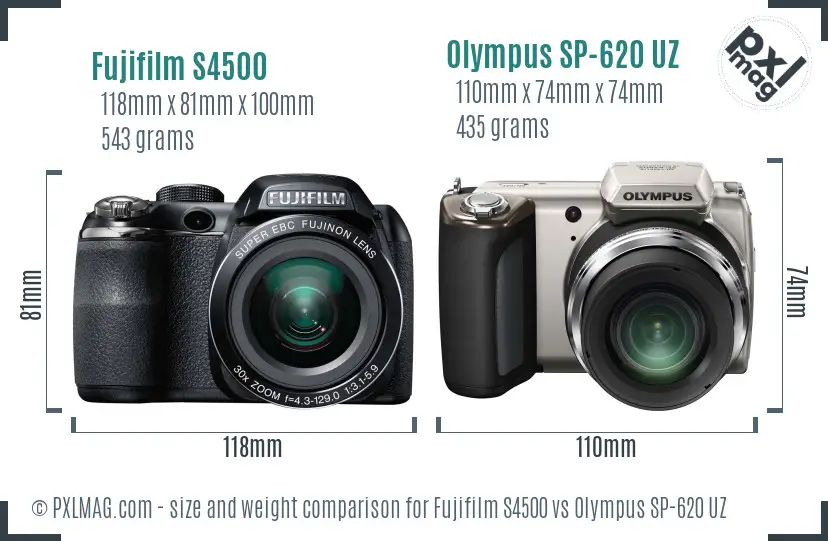 Fujifilm S4500 vs Olympus SP-620 UZ size comparison