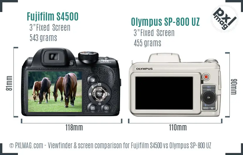 Fujifilm S4500 vs Olympus SP-800 UZ Screen and Viewfinder comparison