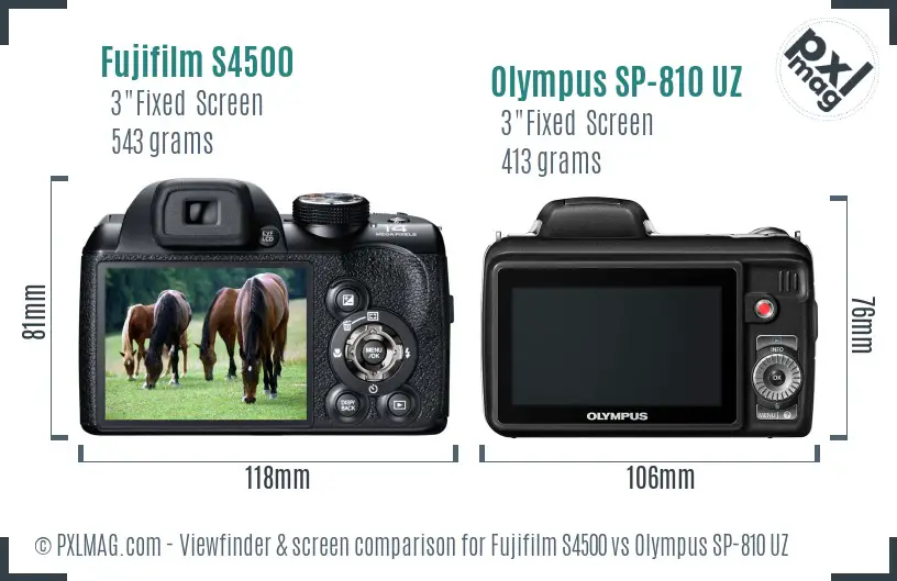 Fujifilm S4500 vs Olympus SP-810 UZ Screen and Viewfinder comparison
