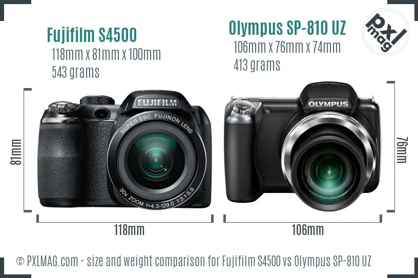Fujifilm S4500 vs Olympus SP-810 UZ size comparison