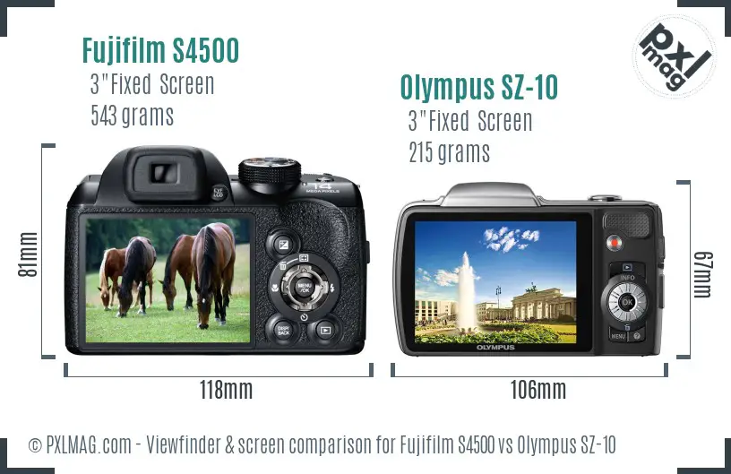 Fujifilm S4500 vs Olympus SZ-10 Screen and Viewfinder comparison