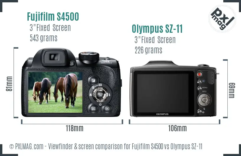 Fujifilm S4500 vs Olympus SZ-11 Screen and Viewfinder comparison