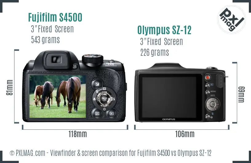 Fujifilm S4500 vs Olympus SZ-12 Screen and Viewfinder comparison