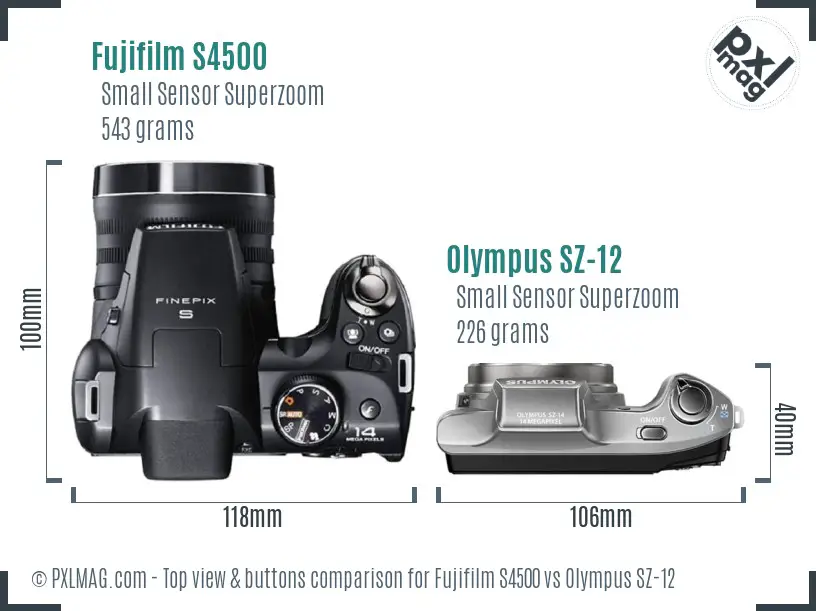 Fujifilm S4500 vs Olympus SZ-12 top view buttons comparison