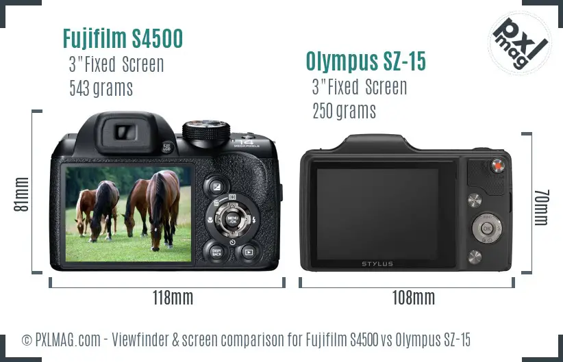 Fujifilm S4500 vs Olympus SZ-15 Screen and Viewfinder comparison