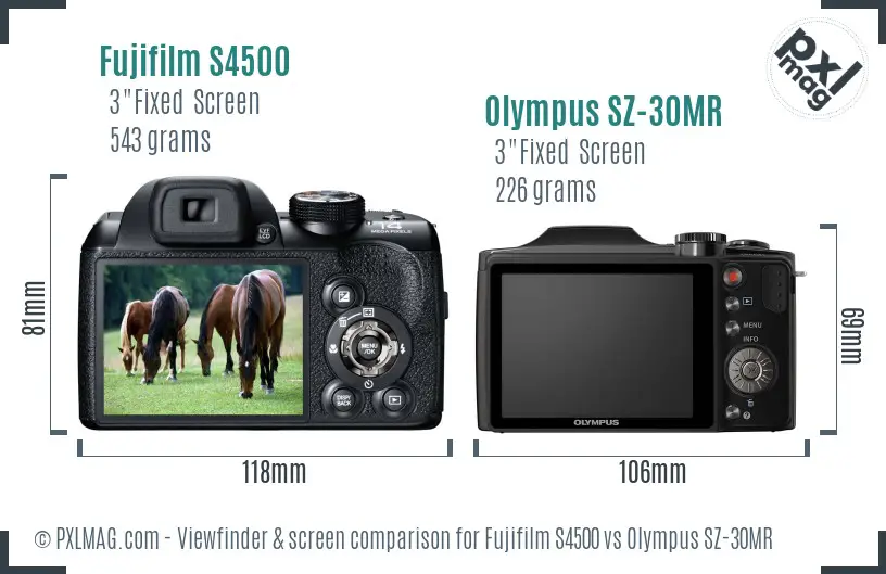 Fujifilm S4500 vs Olympus SZ-30MR Screen and Viewfinder comparison