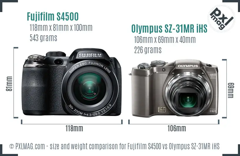 Fujifilm S4500 vs Olympus SZ-31MR iHS size comparison Fujifilm S4500 vs Olympus SZ-31MR iHS size comparison