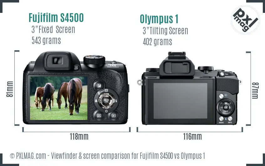 Fujifilm S4500 vs Olympus 1 Screen and Viewfinder comparison