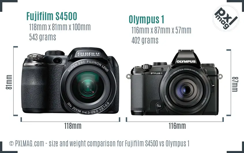 Fujifilm S4500 vs Olympus 1 size comparison