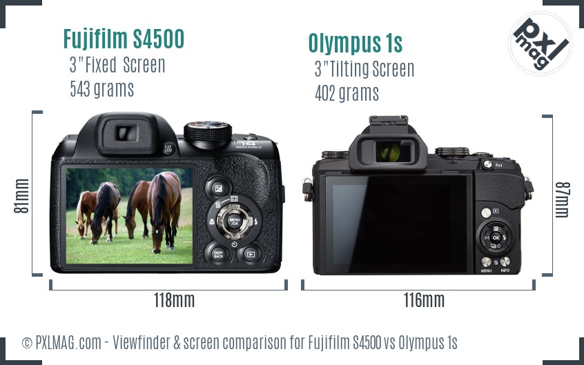 Fujifilm S4500 vs Olympus 1s Screen and Viewfinder comparison