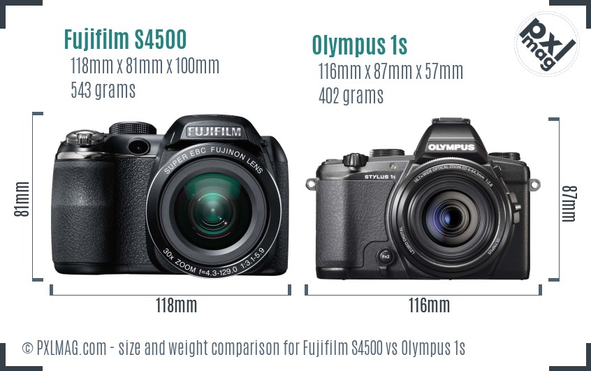 Fujifilm S4500 vs Olympus 1s size comparison