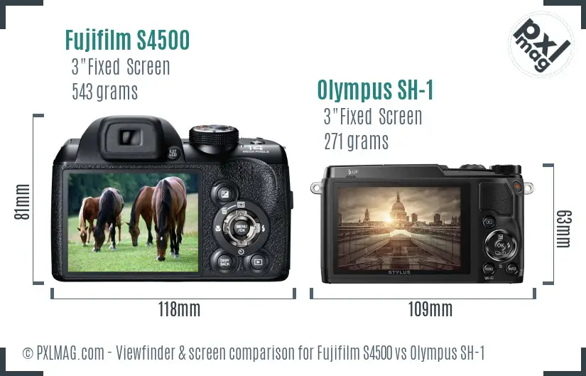 Fujifilm S4500 vs Olympus SH-1 Screen and Viewfinder comparison