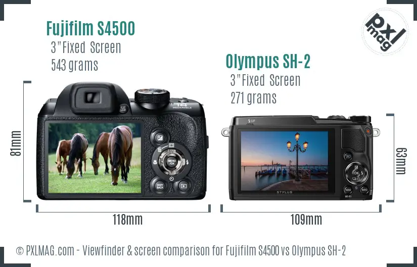Fujifilm S4500 vs Olympus SH-2 Screen and Viewfinder comparison