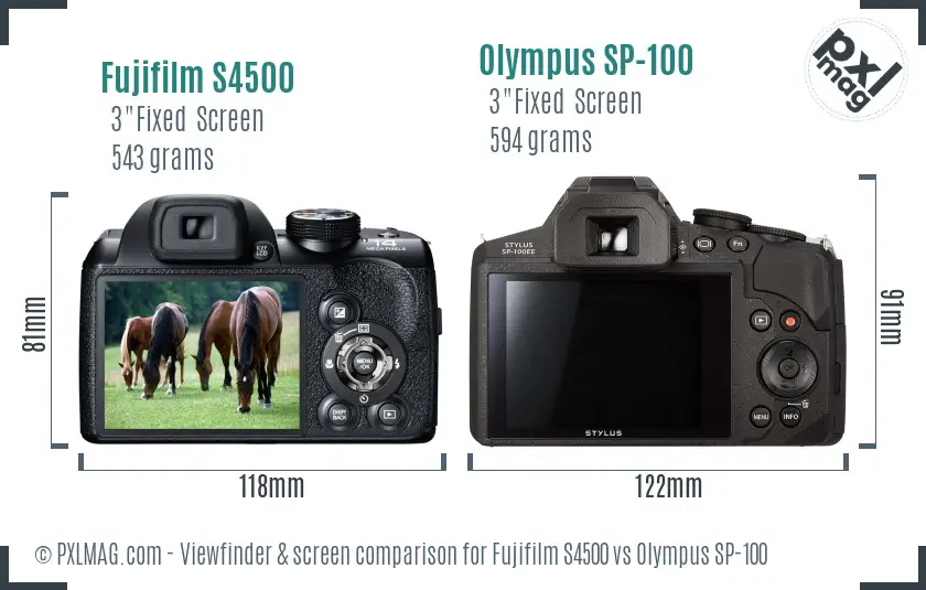 Fujifilm S4500 vs Olympus SP-100 Screen and Viewfinder comparison