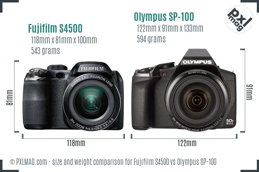 Fujifilm S4500 vs Olympus SP-100 size comparison