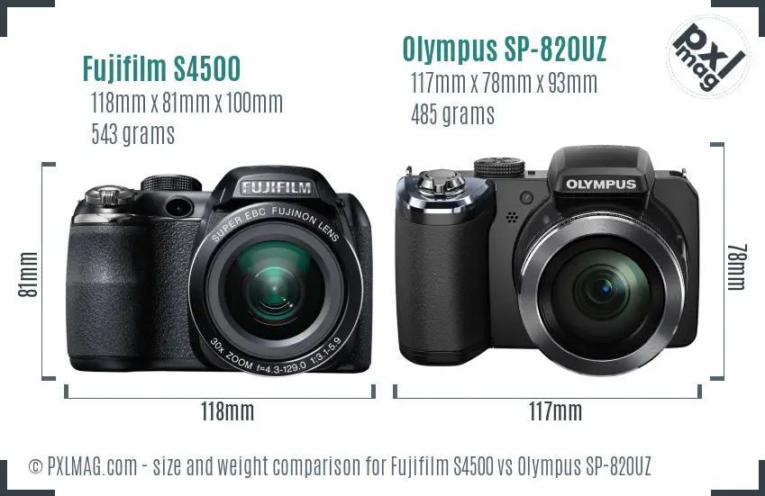 Fujifilm S4500 vs Olympus SP-820UZ size comparison Fujifilm S4500 vs Olympus SP-820UZ size comparison