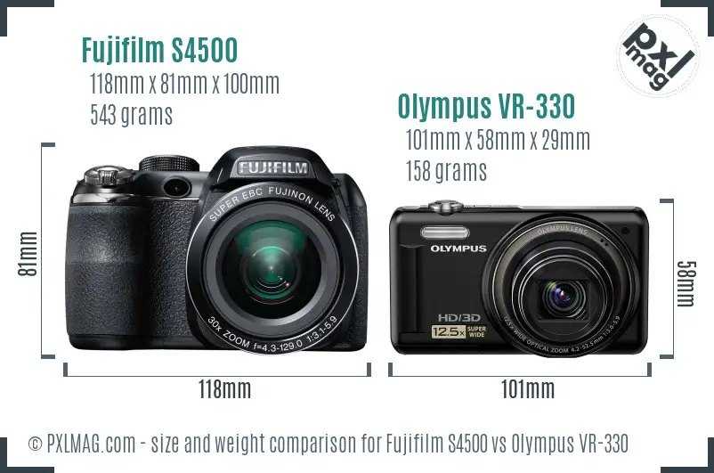 Fujifilm S4500 vs Olympus VR-330 size comparison Fujifilm S4500 vs Olympus VR-330 size comparison