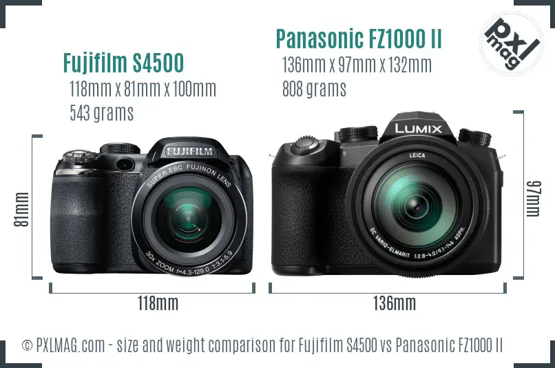 Fujifilm S4500 vs Panasonic FZ1000 II size comparison