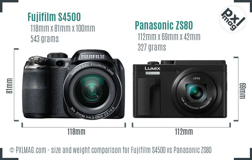 Fujifilm S4500 vs Panasonic ZS80 size comparison