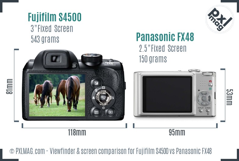 Fujifilm S4500 vs Panasonic FX48 Screen and Viewfinder comparison