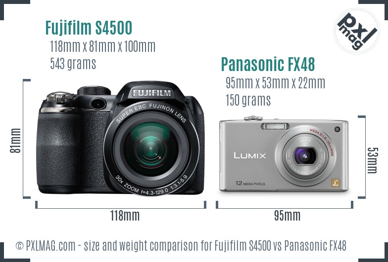 Fujifilm S4500 vs Panasonic FX48 size comparison