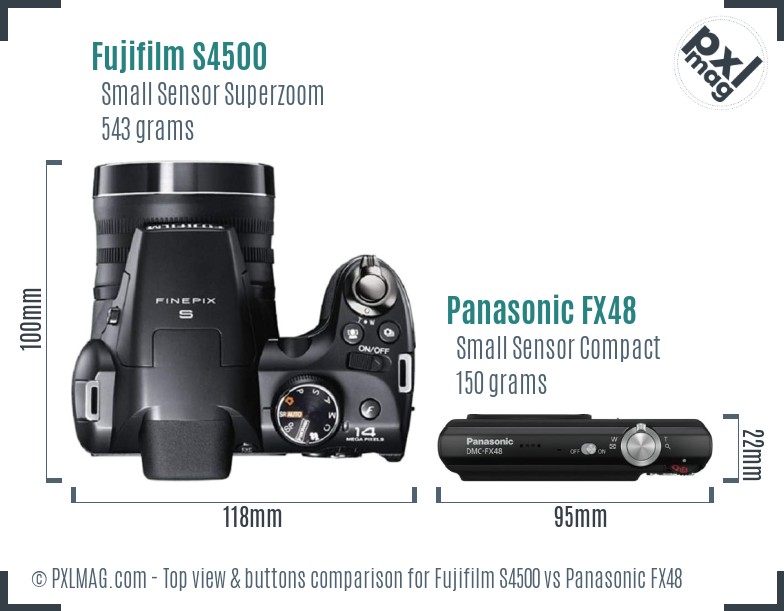 Fujifilm S4500 vs Panasonic FX48 top view buttons comparison