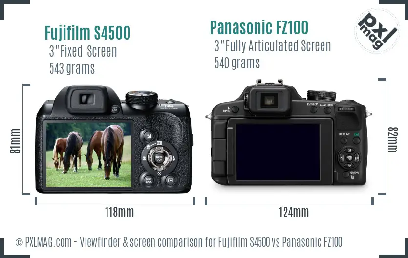 Fujifilm S4500 vs Panasonic FZ100 Screen and Viewfinder comparison