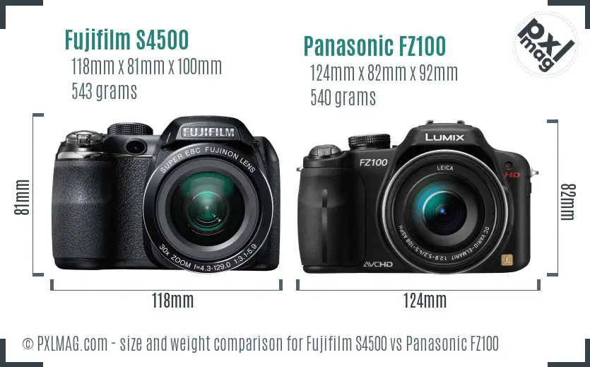 Fujifilm S4500 vs Panasonic FZ100 size comparison