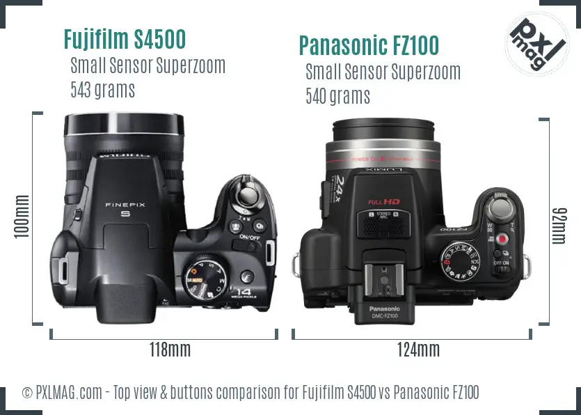 Fujifilm S4500 vs Panasonic FZ100 top view buttons comparison
