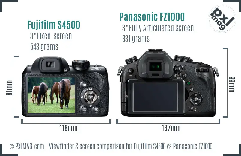 Fujifilm S4500 vs Panasonic FZ1000 Screen and Viewfinder comparison Fujifilm S4500 vs Panasonic FZ1000 Screen and Viewfinder comparison