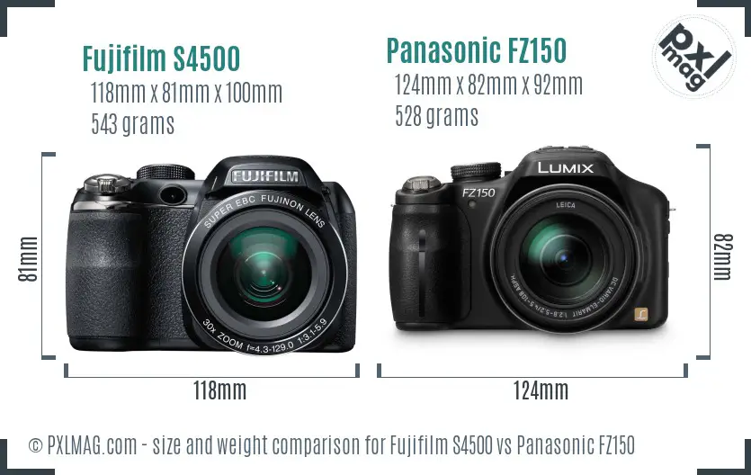 Fujifilm S4500 vs Panasonic FZ150 size comparison Fujifilm S4500 vs Panasonic FZ150 size comparison