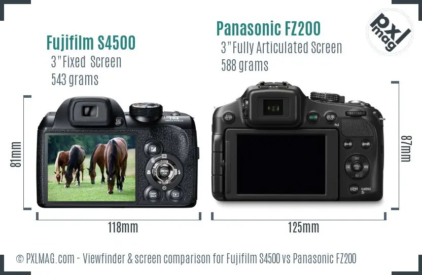Fujifilm S4500 vs Panasonic FZ200 Screen and Viewfinder comparison