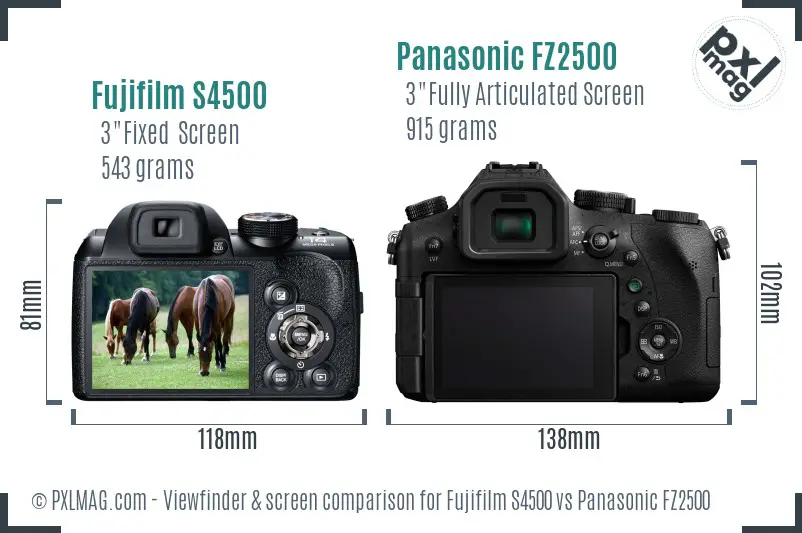 Fujifilm S4500 vs Panasonic FZ2500 Screen and Viewfinder comparison
