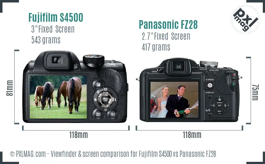 Fujifilm S4500 vs Panasonic FZ28 Screen and Viewfinder comparison