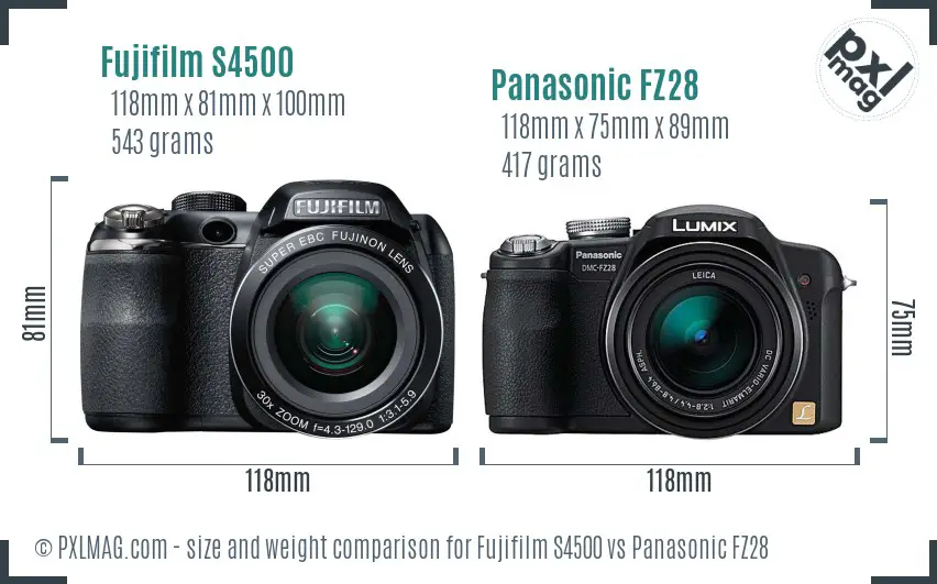 Fujifilm S4500 vs Panasonic FZ28 size comparison