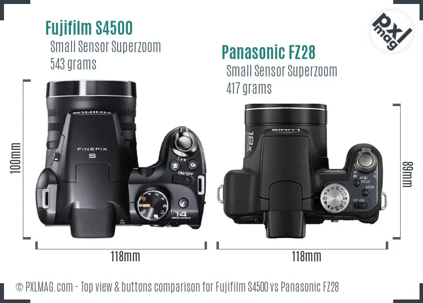 Fujifilm S4500 vs Panasonic FZ28 top view buttons comparison