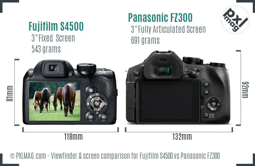 Fujifilm S4500 vs Panasonic FZ300 Screen and Viewfinder comparison