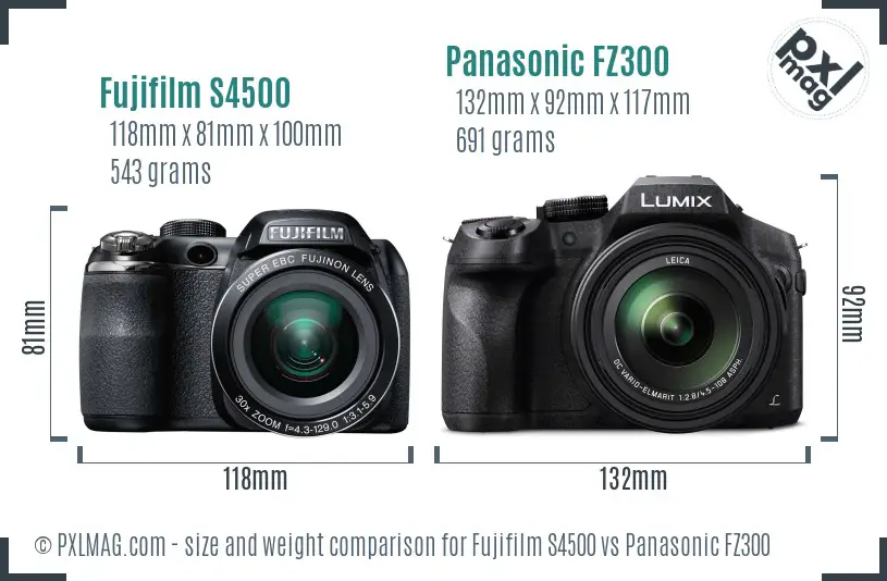 Fujifilm S4500 vs Panasonic FZ300 size comparison