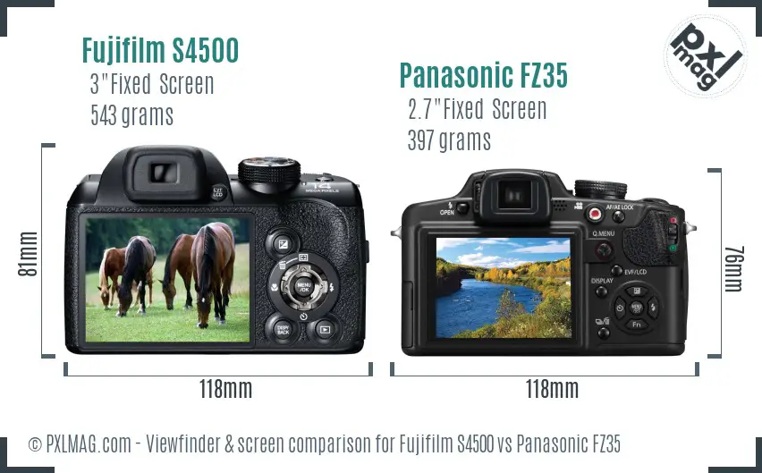 Fujifilm S4500 vs Panasonic FZ35 Screen and Viewfinder comparison