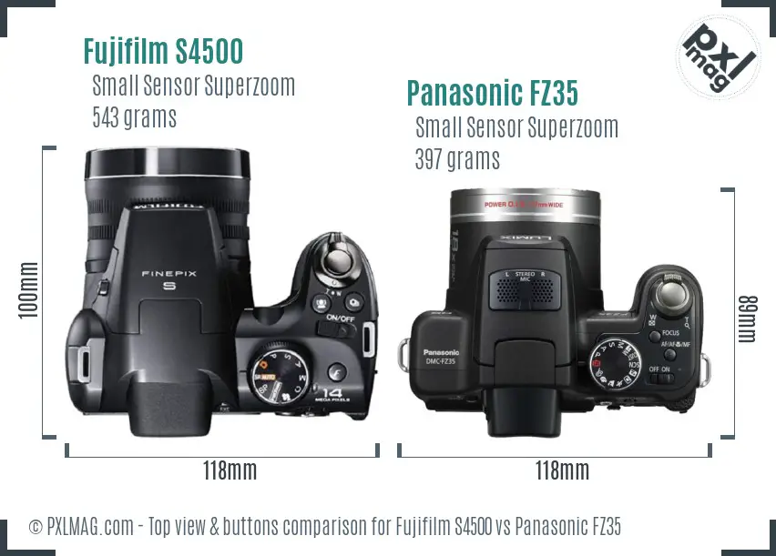 Fujifilm S4500 vs Panasonic FZ35 top view buttons comparison