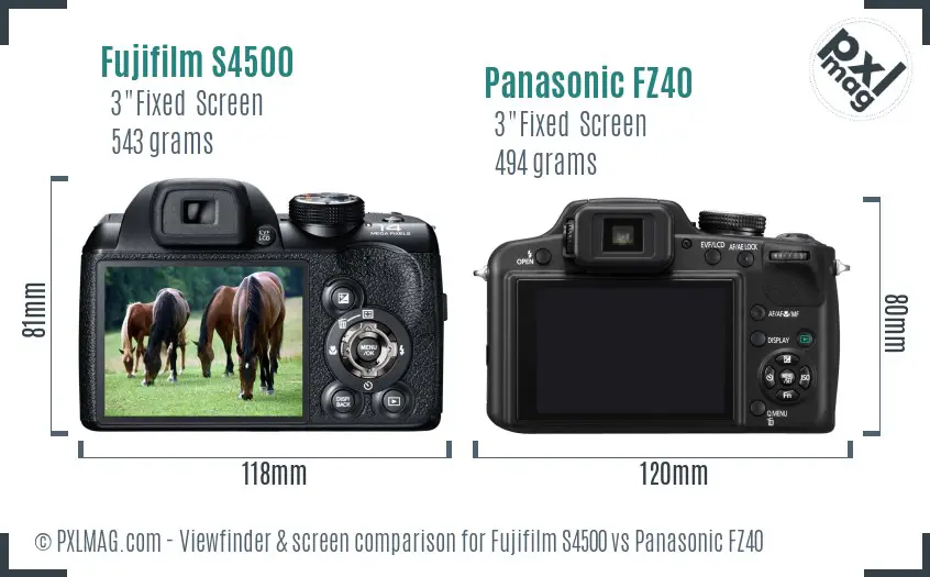 Fujifilm S4500 vs Panasonic FZ40 Screen and Viewfinder comparison