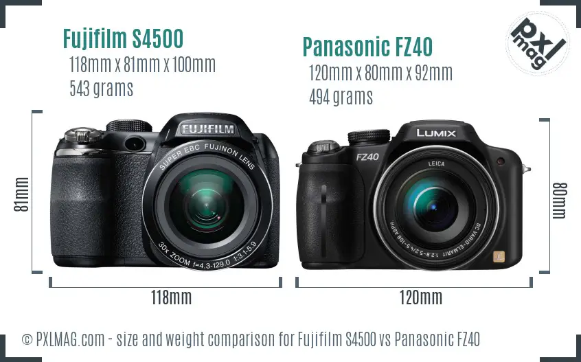 Fujifilm S4500 vs Panasonic FZ40 size comparison