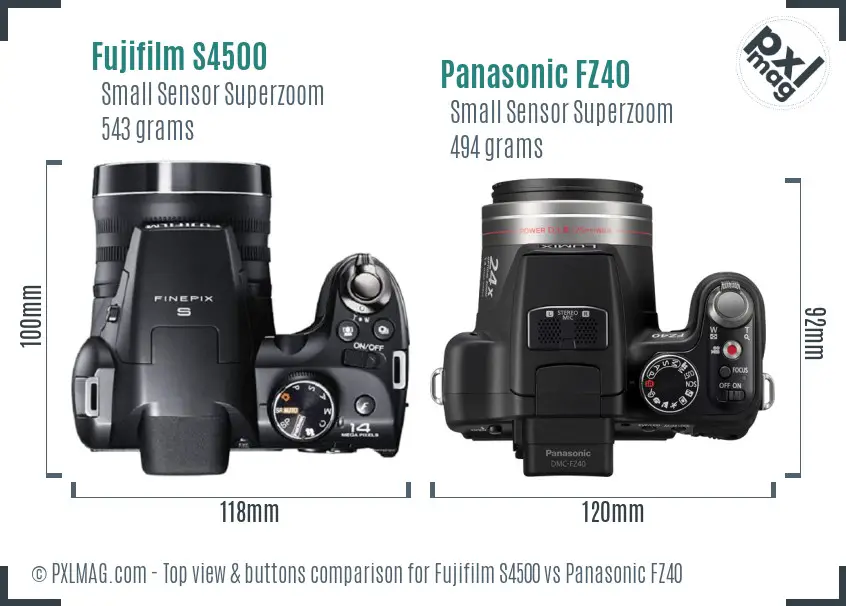 Fujifilm S4500 vs Panasonic FZ40 top view buttons comparison